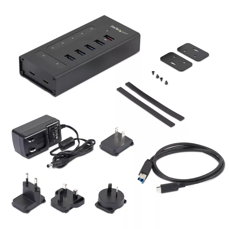 StarTech.com 7 Port USB C Hub - USB Type-C zu 2x USB-C/5x USB-A - Kommerzieller Metall USB 3.0 Hub - SuperSpeed USB 3.2 Gen 1 (5 Gbit/s) - Selbstversorgt - BC 1.2 Schnellladung - Montierbar/Robust