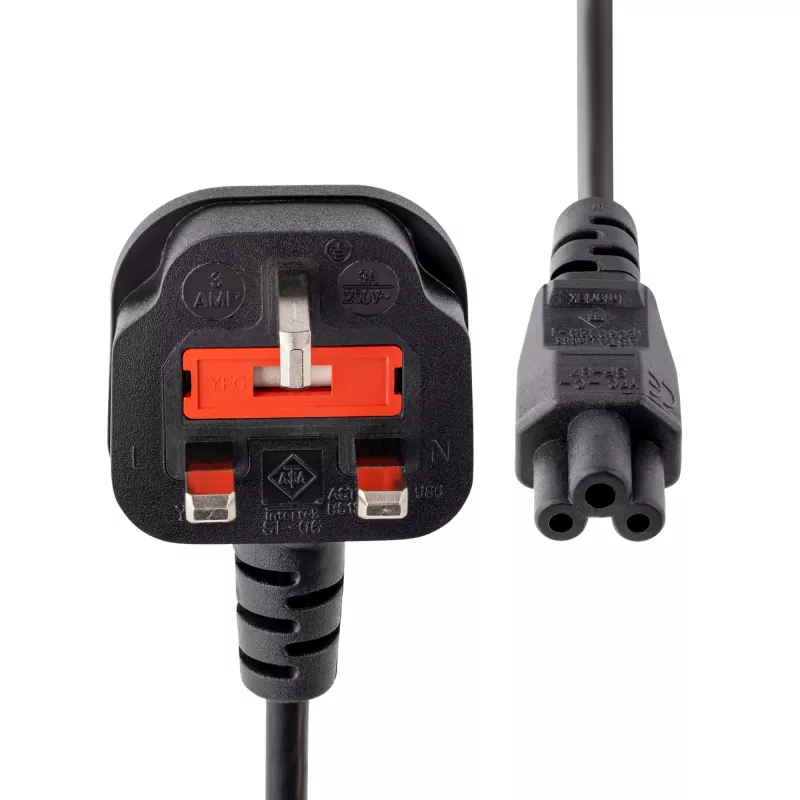 StarTech.com 3ft (1m) UK Laptop-Netzkabel, BS 1363 auf C5 (Kleeblatt), 2,5A 250V, 18AWG, UK Laptop-Ersatzkabel, Drucker-Netzkabel, Laptop-Ladekabel, Laptop-Netzteilkabel