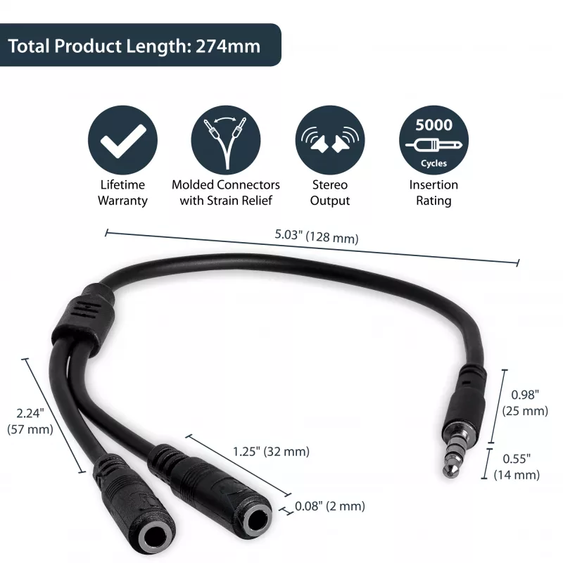 StarTech.com Headset-Adapter für Headsets mit getrennten Kopfhörer-/Mikrofonsteckern – 3,5 mm 4-polig auf 2x 3-polig 3,5 mm Stecker/Buchse