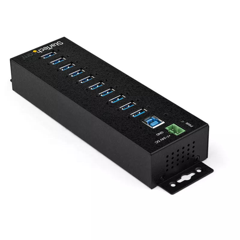 StarTech.com 10-Port USB 3.0 Hub mit Netzteil - Industrieller USB-A-Hub aus Metall mit ESD- und 350-W-Überspannungsschutz – Hutschienen-/Wand-/Tischmontage – High-Speed USB 3.2 Gen 1 (5 Gbit/s) Hub