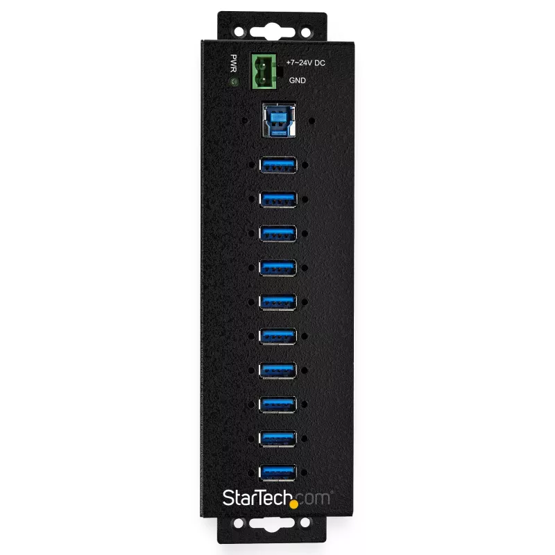StarTech.com 10-Port USB 3.0 Hub mit Netzteil - Industrieller USB-A-Hub aus Metall mit ESD- und 350-W-Überspannungsschutz – Hutschienen-/Wand-/Tischmontage – High-Speed USB 3.2 Gen 1 (5 Gbit/s) Hub