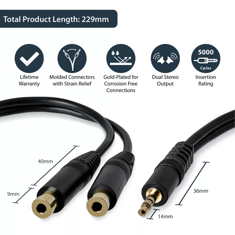 StarTech.com 15 cm Stereo-Splitterkabel – 3,5 mm Stecker auf 2x 3,5 mm Buchse