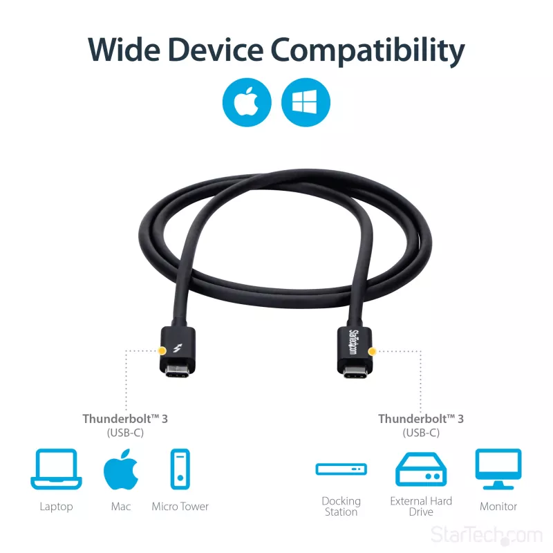 StarTech.com 1m Thunderbolt 3 (20Gbps) USB-C-Kabel – Thunderbolt, USB und DisplayPort kompatibel