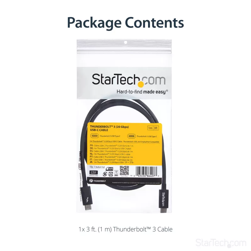 StarTech.com 1m Thunderbolt 3 (20Gbps) USB-C-Kabel – Thunderbolt, USB und DisplayPort kompatibel