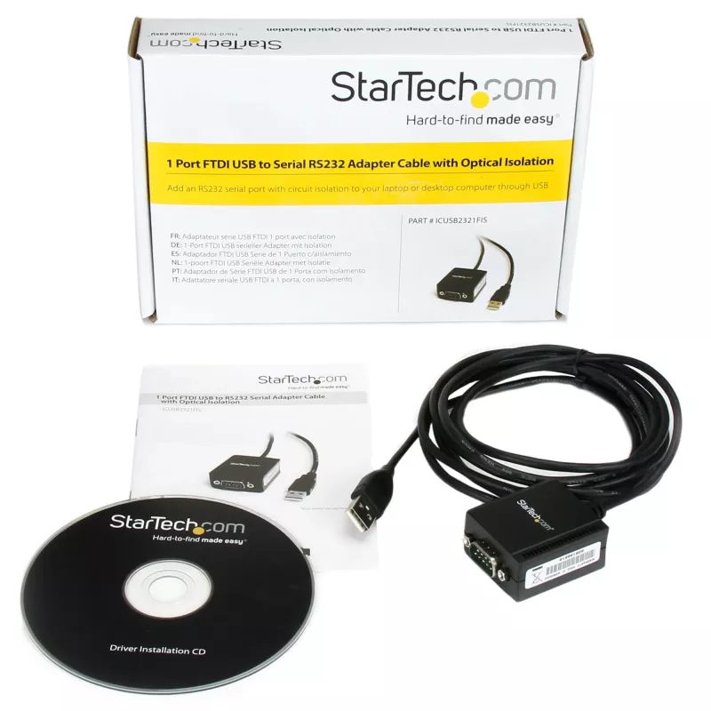 StarTech.com 2,5 m 1-Port FTDI USB-auf-Seriell-RS232-Adapterkabel mit optischer Isolation, USB-auf-RS232-Adapter – TAA