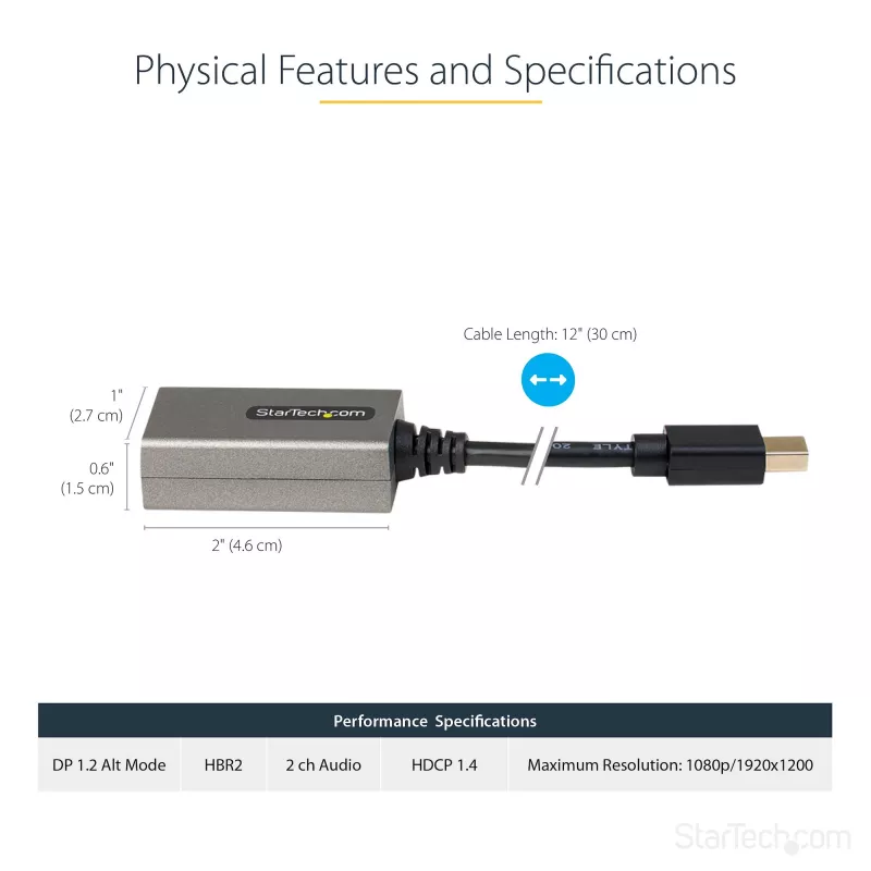 StarTech.com Mini DisplayPort auf HDMI Adapter - mDP auf HDMI Adapter Dongle - 1080p - Mini DisplayPort 1.2 auf HDMI Monitor/Display - Mini DP auf HDMI Video Konverter - 30 cm langes angeschlossenes Kabel - Aktualisierte Version von MDP2HDMI