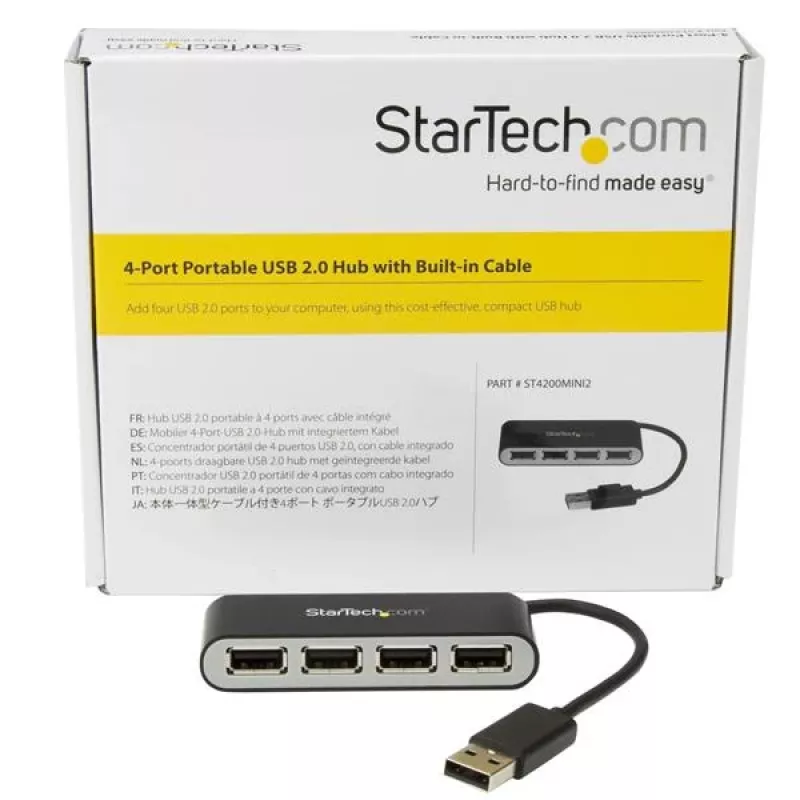 StarTech.com Tragbarer 4-Port USB 2.0 Hub mit integriertem Kabel
