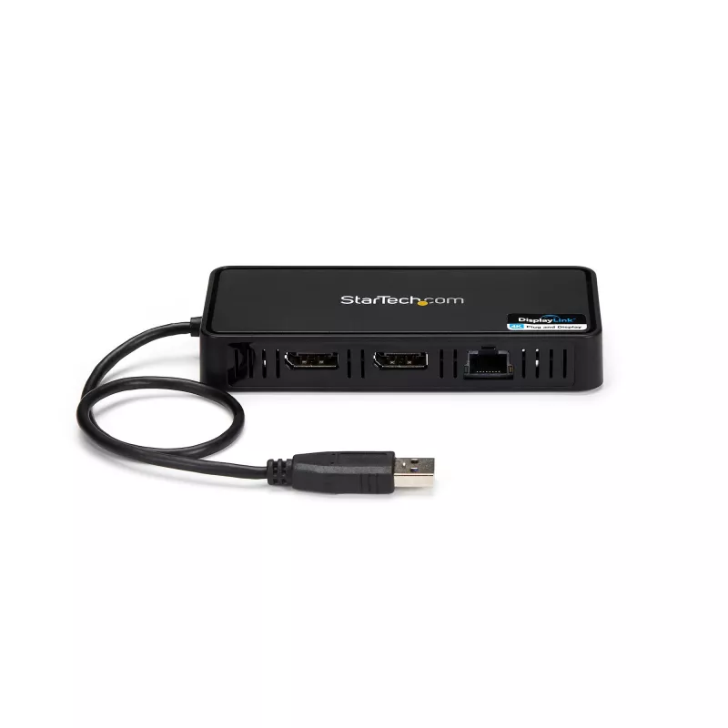 StarTech.com USB 3.0 Mini-Dock – Dual-Monitor-USB-A-Dockingstation mit DisplayPort 4K 60Hz Video & Gigabit Ethernet – 30 cm Kabel – Portabler USB-3.1-Gen-1-Typ-A-Laptop-Adapter