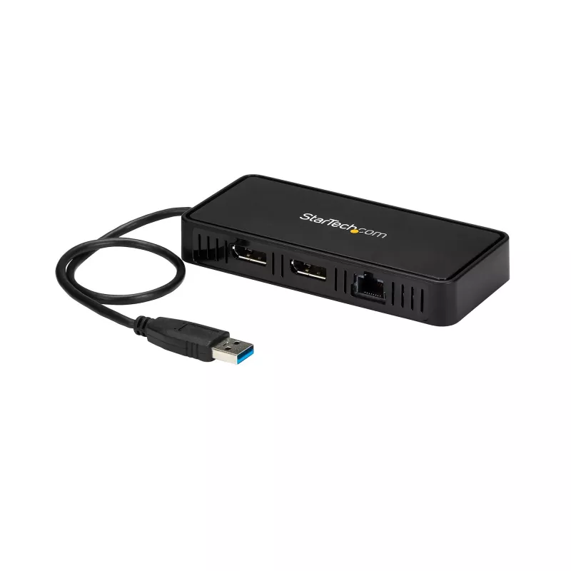 StarTech.com USB 3.0 Mini-Dock – Dual-Monitor-USB-A-Dockingstation mit DisplayPort 4K 60Hz Video & Gigabit Ethernet – 30 cm Kabel – Portabler USB-3.1-Gen-1-Typ-A-Laptop-Adapter