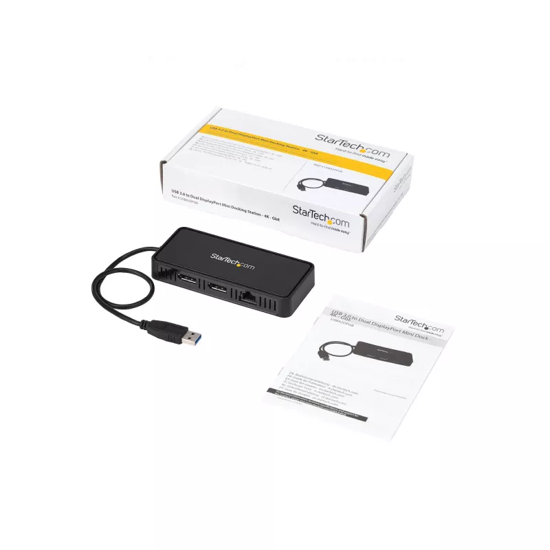 StarTech.com USB 3.0 Mini-Dock – Dual-Monitor-USB-A-Dockingstation mit DisplayPort 4K 60Hz Video & Gigabit Ethernet – 30 cm Kabel – Portabler USB-3.1-Gen-1-Typ-A-Laptop-Adapter