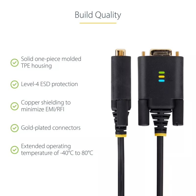 StarTech.com 3 m USB-auf-Seriell-Adapterkabel, COM-Erhalt, austauschbare Schrauben/Muttern, USB-A auf DB9 RS232, FTDI IC, ESD-Schutz, Windows/macOS/Linux