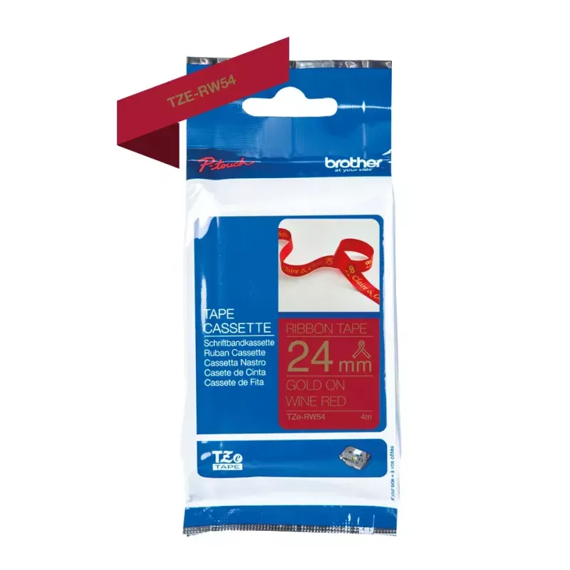 Brother TZE-RW54 Beschriftungsband Gold auf Rot