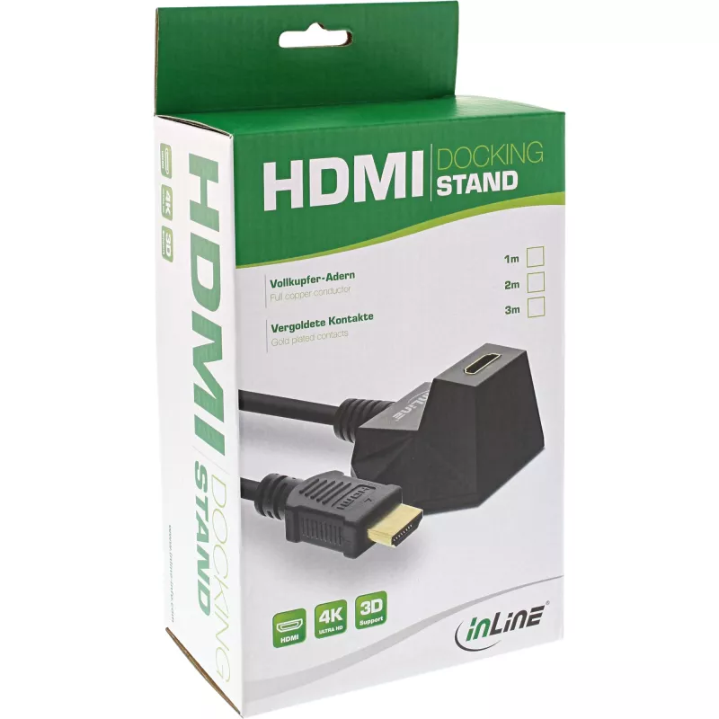InLine HDMI-Station, HS-HDMI-Kabel mit Ethernet, Stecker/Buchse, schwarz, vergoldete Kontakte, 3 m