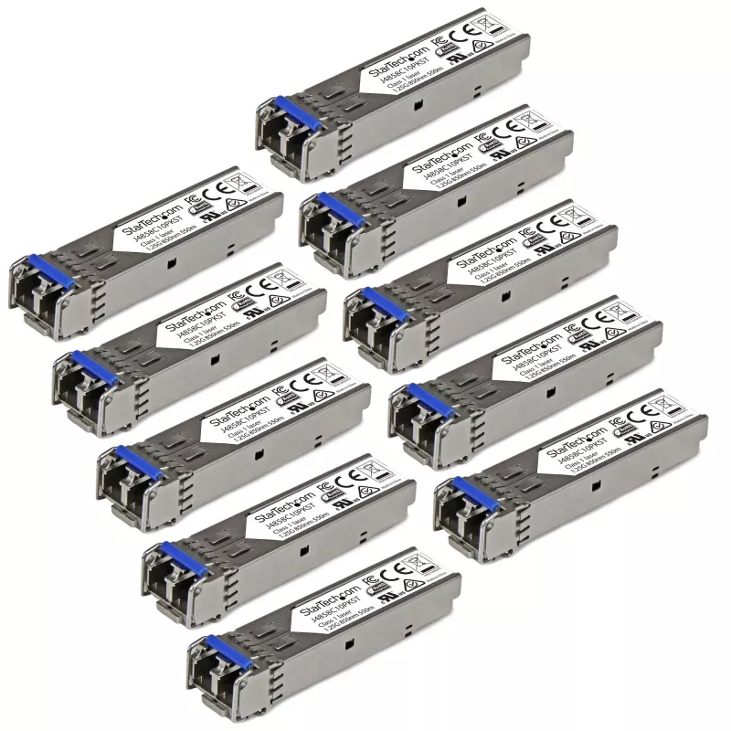 StarTech.com HP J4859C Kompatibel SFP Transceiver Module - 1000BASE-LX - 10 Pack~10er-Pack HPE J4859C kompatibles SFP-Modul - 1000BASE-LX - 1GbE Singlemode-/Multimode-Glasfaser-Transceiver - 1GE Gigabit Ethernet SFP - LC 10km - 1310nm - DDM HPE 1400, 1700, 1820