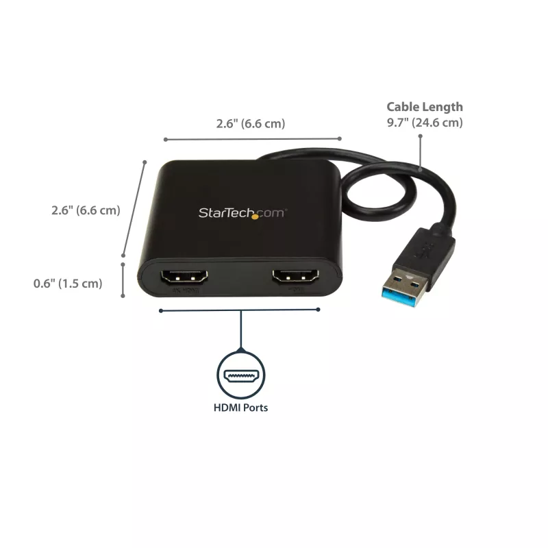 StarTech.com USB 3.0 auf Dual HDMI Adapter, USB auf 2x HDMI Monitor Konverter für Windows (keine Unterstützung für macOS/ChromeOS/Linux) - TAA