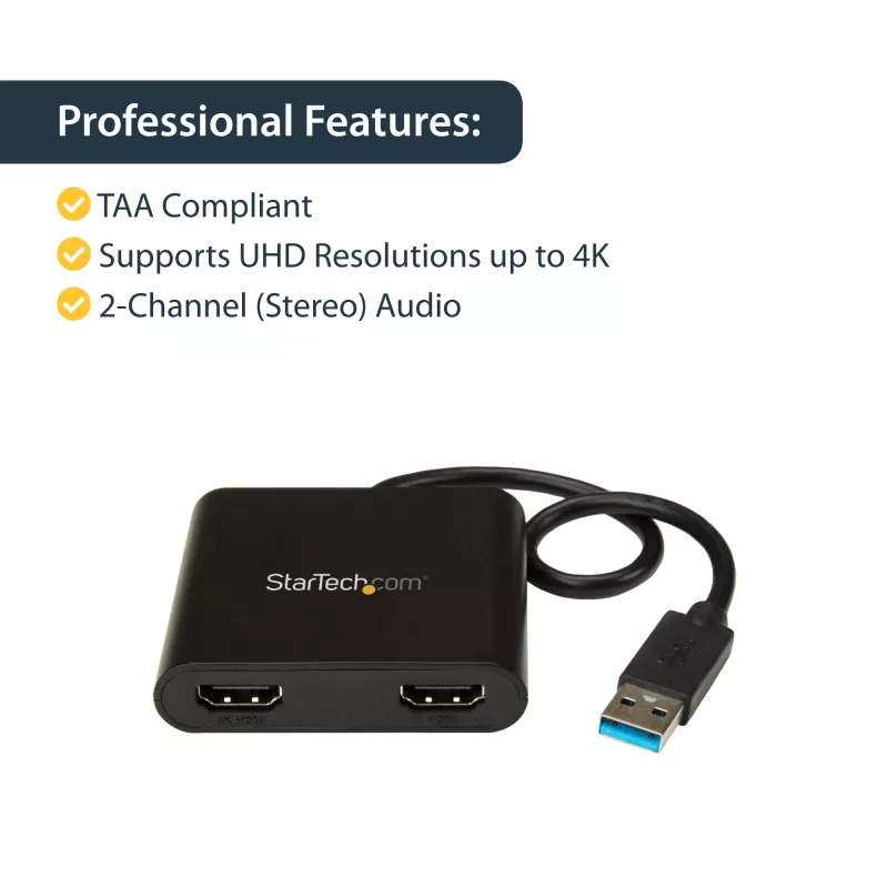StarTech.com USB 3.0 auf Dual HDMI Adapter, USB auf 2x HDMI Monitor Konverter für Windows (keine Unterstützung für macOS/ChromeOS/Linux) - TAA