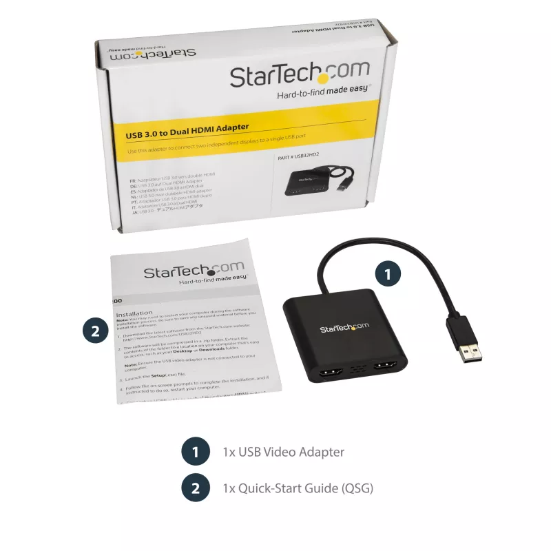 StarTech.com USB 3.0 auf Dual HDMI Adapter, USB auf 2x HDMI Monitor Konverter für Windows (keine Unterstützung für macOS/ChromeOS/Linux) - TAA
