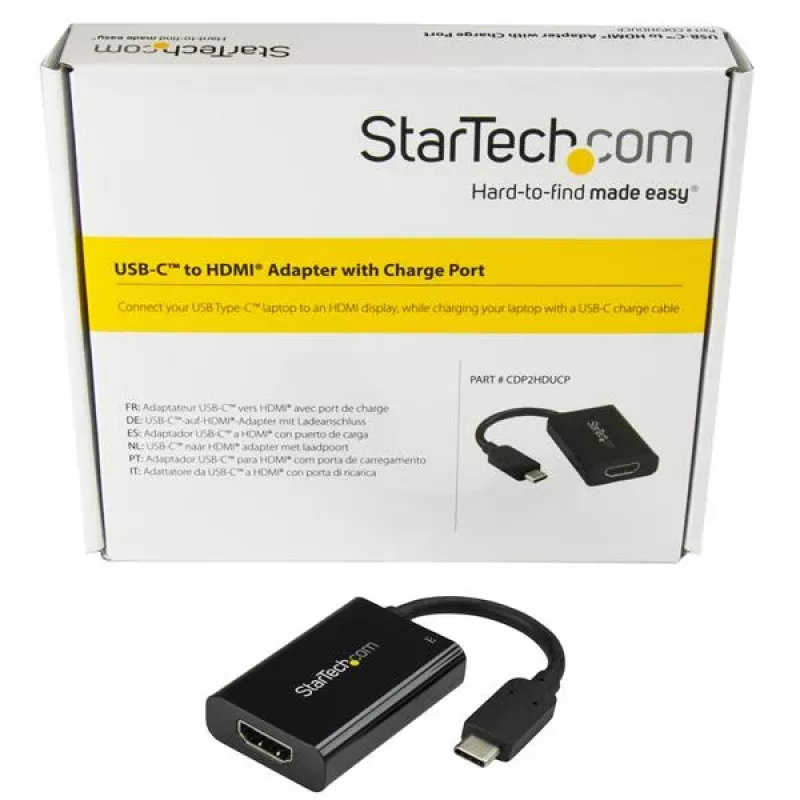 StarTech.com USB C zu HDMI 2.0 Adapter mit Power Delivery - 4K 60Hz USB Typ-C auf HDMI Display Video Konverter - 60W PD Durchgangsladeanschluss - Thunderbolt 3 kompatibel - Schwarz