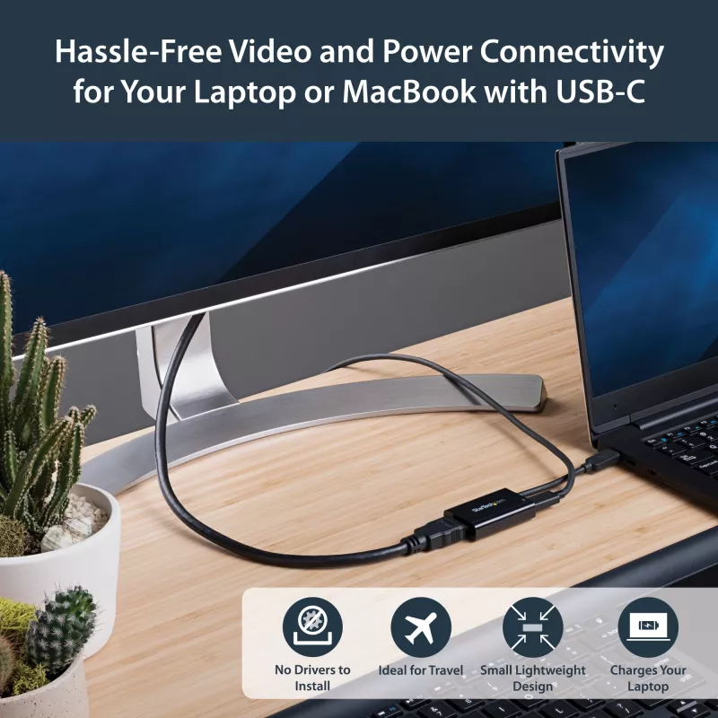StarTech.com USB C zu HDMI 2.0 Adapter mit Power Delivery - 4K 60Hz USB Typ-C auf HDMI Display Video Konverter - 60W PD Durchgangsladeanschluss - Thunderbolt 3 kompatibel - Schwarz