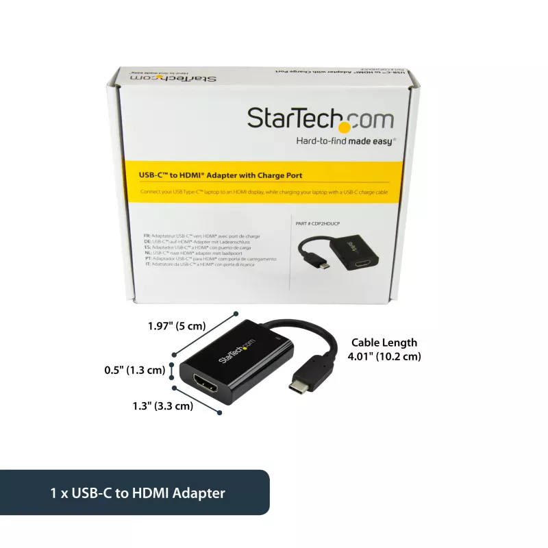 StarTech.com USB C zu HDMI 2.0 Adapter mit Power Delivery - 4K 60Hz USB Typ-C auf HDMI Display Video Konverter - 60W PD Durchgangsladeanschluss - Thunderbolt 3 kompatibel - Schwarz