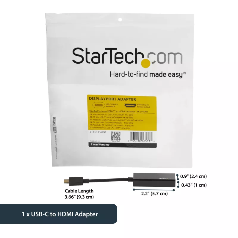 StarTech.com USB-C-auf-HDMI-Adapter – 4K 60 Hz, USB Type-C, HDMI-Ausgang, 3840 x 2160 Pixel