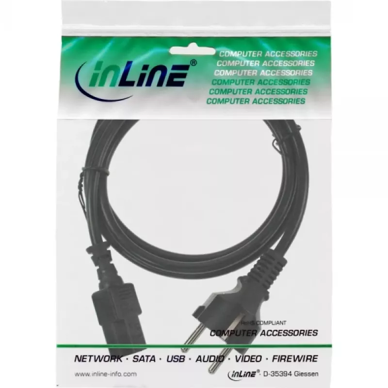 InLine Netzkabel, CEE 7/7 gerade / 3-polig IEC C13 Stecker, schwarz, 1,5 m
