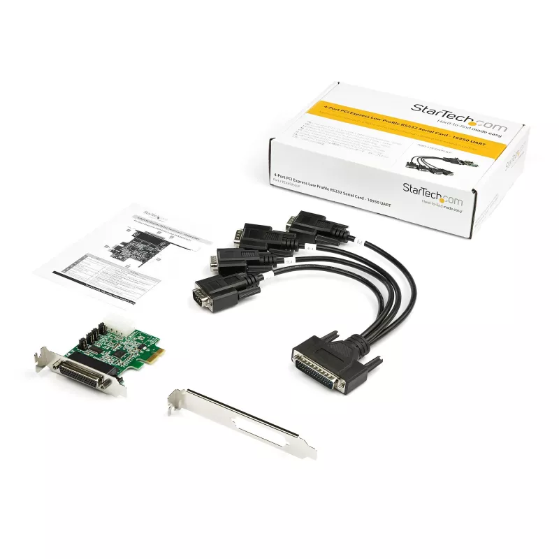 StarTech.com 4-Port PCI Express RS232 Serial-Adapterkarte – PCIe RS232 Serial Host Controller Card – PCIe auf Seriell DB9 – 16950 UART – Low-Profile-Erweiterungskarte – Windows/Linux – TAA
