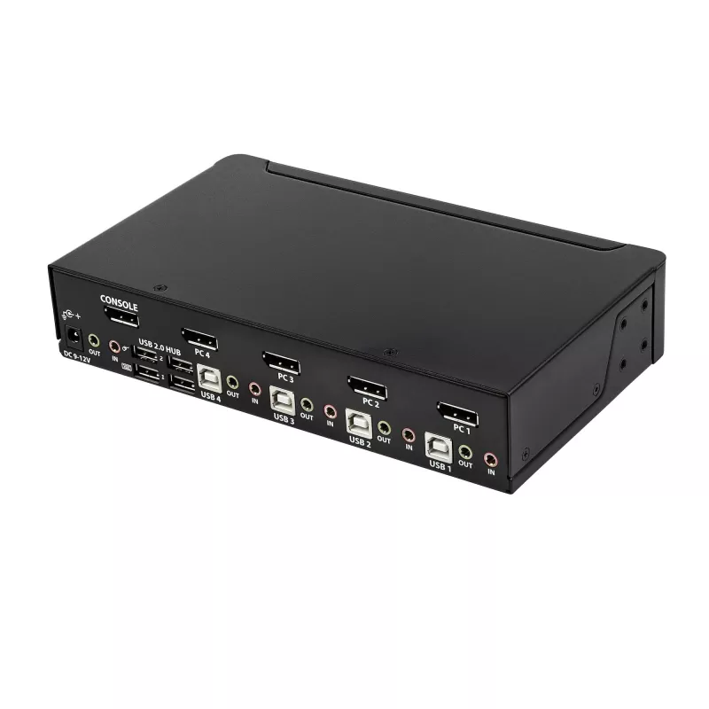 StarTech.com 4-Port DisplayPort-KVM-Switch – 4K 60 Hz – Einzelbildschirm – Dual-Port UHD DP 1.2 USB-KVM-Switch mit integriertem USB-2.0-Hub & Audio – Dell, HP, Apple, Lenovo – TAA-konform