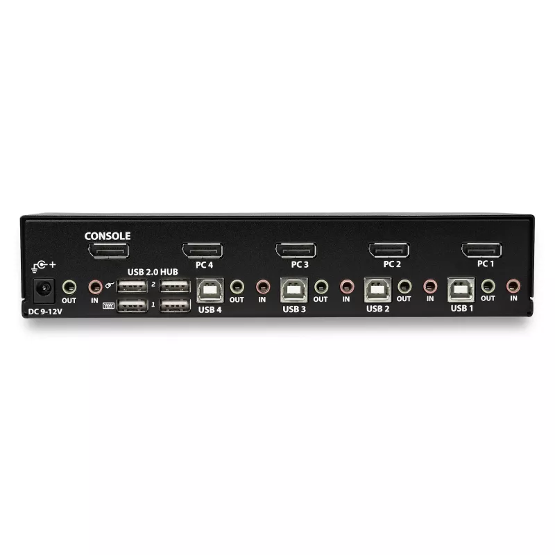 StarTech.com 4-Port DisplayPort-KVM-Switch – 4K 60 Hz – Einzelbildschirm – Dual-Port UHD DP 1.2 USB-KVM-Switch mit integriertem USB-2.0-Hub & Audio – Dell, HP, Apple, Lenovo – TAA-konform