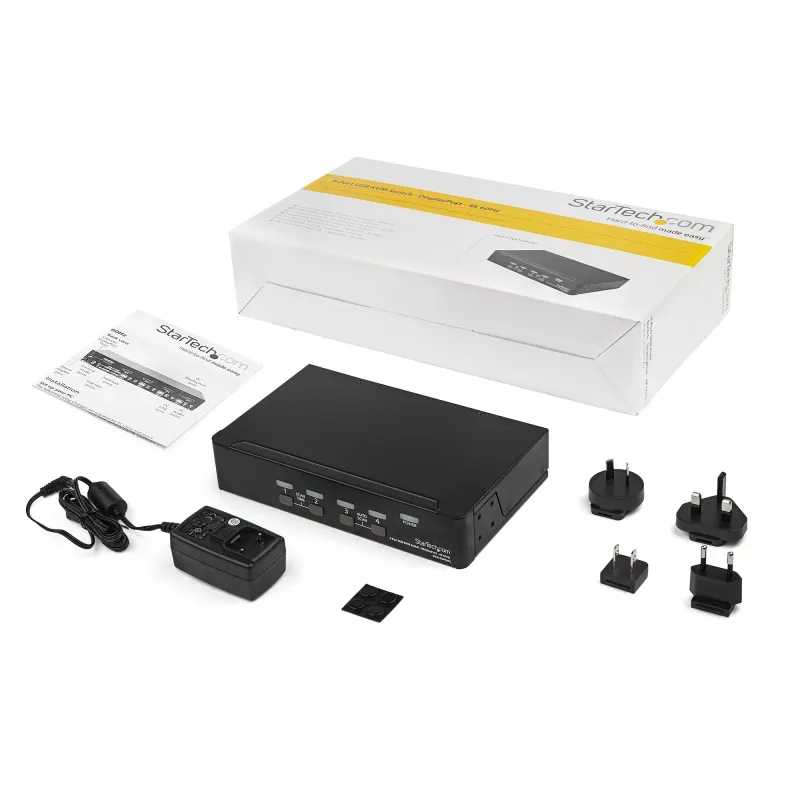 StarTech.com 4-Port DisplayPort-KVM-Switch – 4K 60 Hz – Einzelbildschirm – Dual-Port UHD DP 1.2 USB-KVM-Switch mit integriertem USB-2.0-Hub & Audio – Dell, HP, Apple, Lenovo – TAA-konform