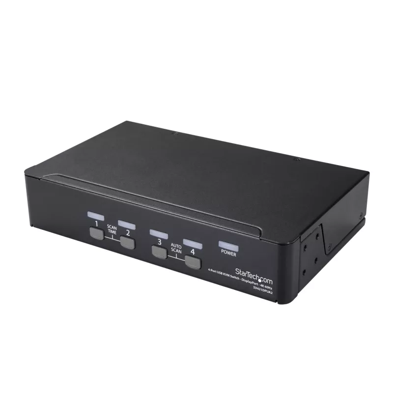 StarTech.com 4-Port DisplayPort-KVM-Switch – 4K 60 Hz – Einzelbildschirm – Dual-Port UHD DP 1.2 USB-KVM-Switch mit integriertem USB-2.0-Hub & Audio – Dell, HP, Apple, Lenovo – TAA-konform
