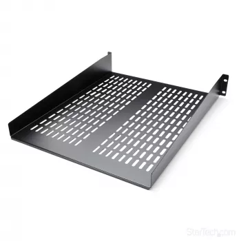 StarTech.com CABSHELF22V 2U belüfteter fest montierbarer Fachboden für Serverschrank, 19″, 22″ (55,9 cm) tief, bis 22 kg, Stahl, schwarz