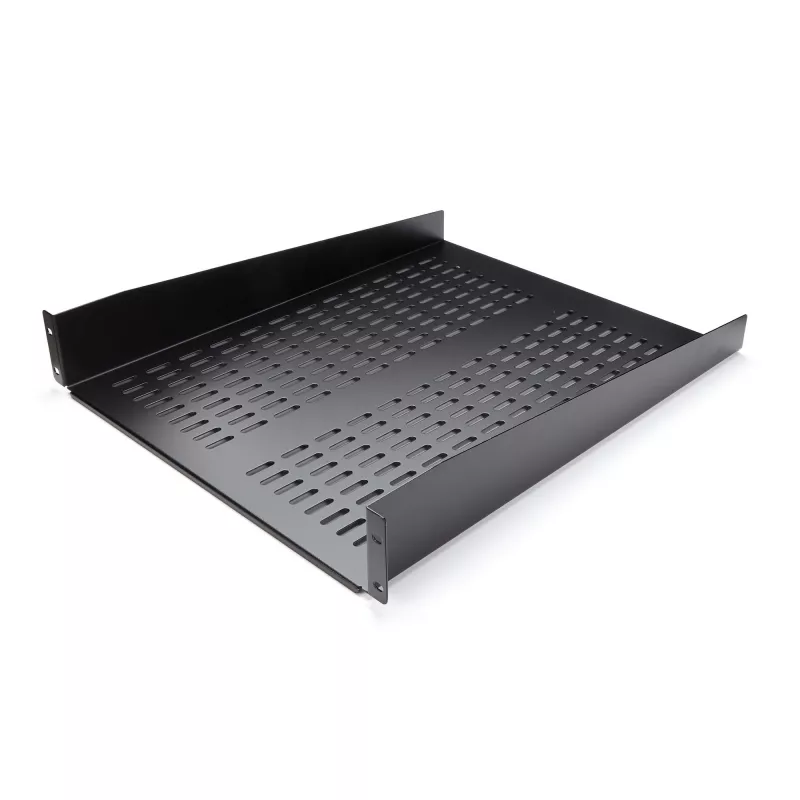 StarTech.com 2U Server-Rack-Einlegeboden – universelle belüftete Rack-Montage-Auslegerplatte für 19-Zoll-Netzwerkgeräterack und -schrank – robuste Stahlausführung – Tragfähigkeit 23 kg – 55,9 cm tiefer Boden, schwarz