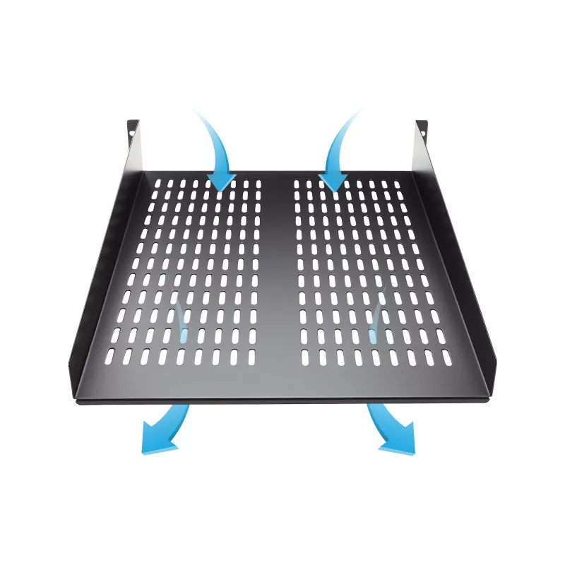 StarTech.com 2U Server-Rack-Einlegeboden – universelle belüftete Rack-Montage-Auslegerplatte für 19-Zoll-Netzwerkgeräterack und -schrank – robuste Stahlausführung – Tragfähigkeit 23 kg – 55,9 cm tiefer Boden, schwarz