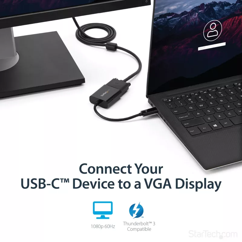 StarTech.com USB-C auf VGA Adapter - Schwarz - 1080p - Videokonverter für Ihr MacBook Pro - USB C auf VGA Display Dongle - Aktualisierte Version ist CDP2VGAEC