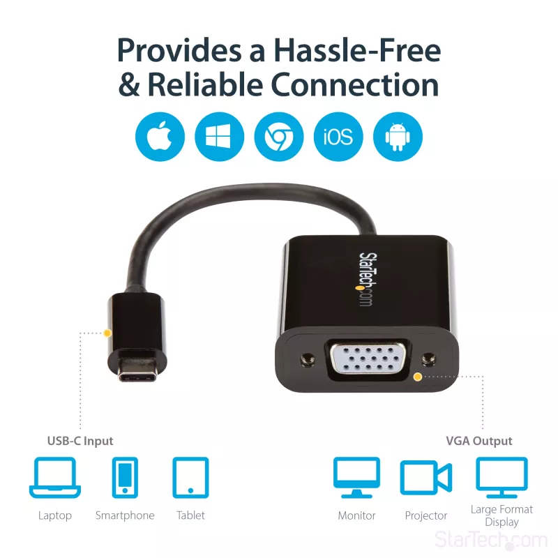 StarTech.com USB-C auf VGA Adapter - Schwarz - 1080p - Videokonverter für Ihr MacBook Pro - USB C auf VGA Display Dongle - Aktualisierte Version ist CDP2VGAEC