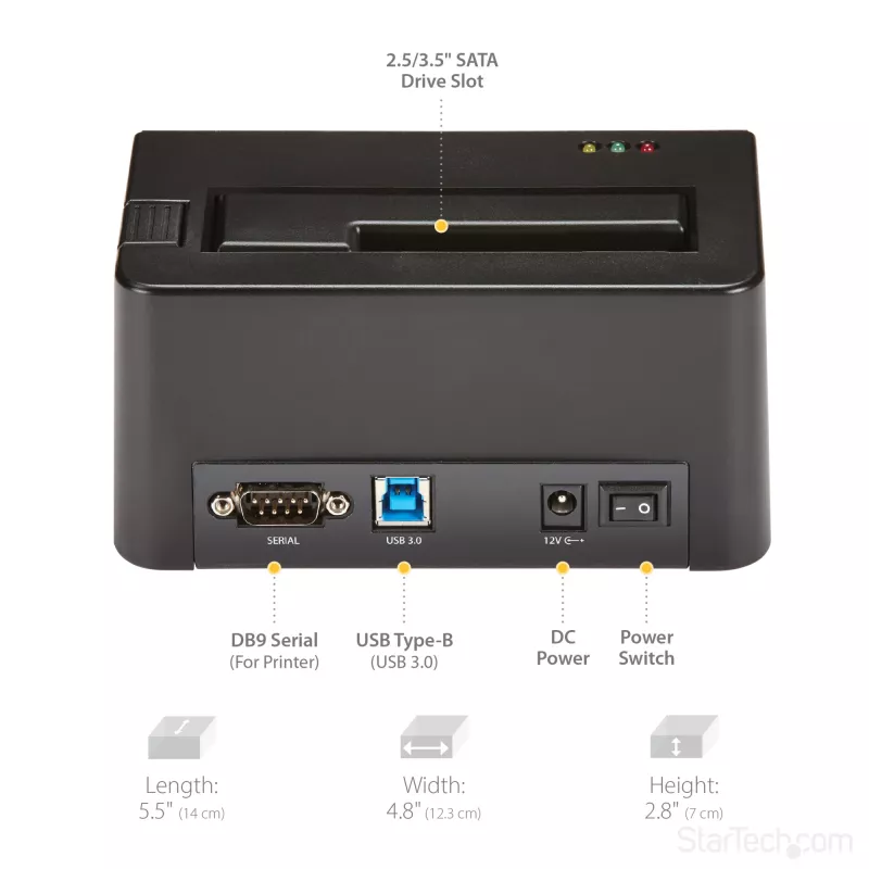 StarTech.com Single Bay Festplattenlöscher, Standalone HDD/SSD Sanitizer, USB 3.0 zu SATA II (3 Gbit/s), 9 Löschmodi, LCD-Anzeige, Sicheres Löschen Festplatten-Sanitizer-Dock, DB-9 Druckeranschluss, TAA-konform