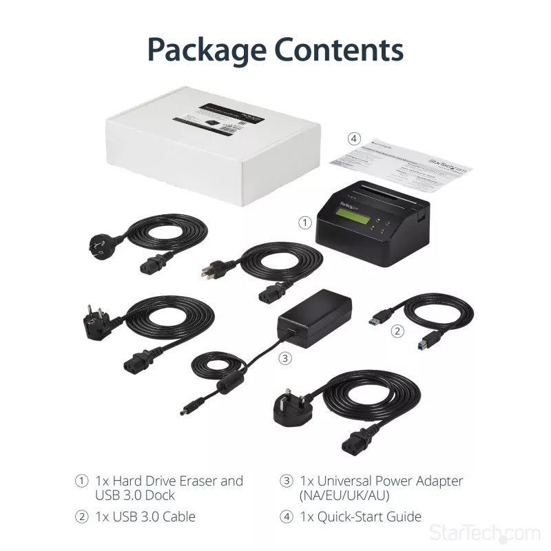 StarTech.com Single Bay Festplattenlöscher, Standalone HDD/SSD Sanitizer, USB 3.0 zu SATA II (3 Gbit/s), 9 Löschmodi, LCD-Anzeige, Sicheres Löschen Festplatten-Sanitizer-Dock, DB-9 Druckeranschluss, TAA-konform