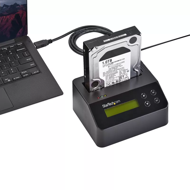 StarTech.com Single Bay Festplattenlöscher, Standalone HDD/SSD Sanitizer, USB 3.0 zu SATA II (3 Gbit/s), 9 Löschmodi, LCD-Anzeige, Sicheres Löschen Festplatten-Sanitizer-Dock, DB-9 Druckeranschluss, TAA-konform