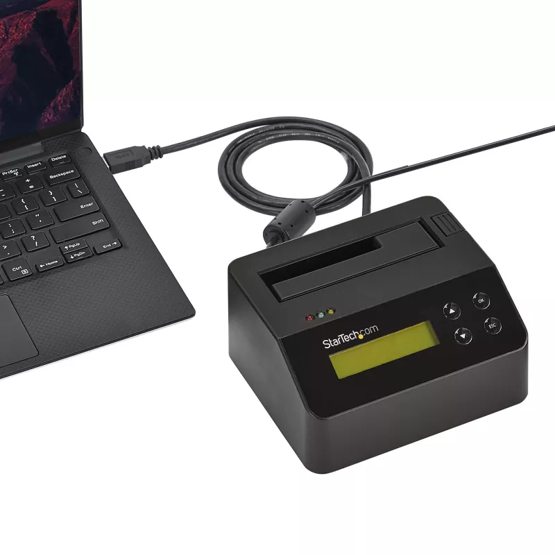 StarTech.com Single Bay Festplattenlöscher, Standalone HDD/SSD Sanitizer, USB 3.0 zu SATA II (3 Gbit/s), 9 Löschmodi, LCD-Anzeige, Sicheres Löschen Festplatten-Sanitizer-Dock, DB-9 Druckeranschluss, TAA-konform