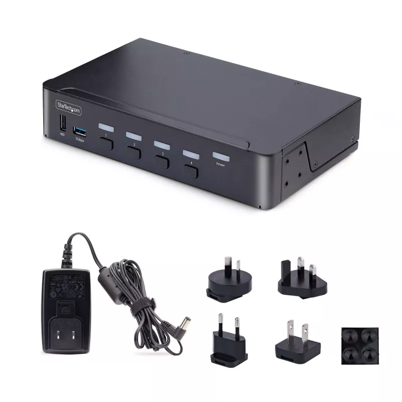 StarTech.com 4-Port DisplayPort KVM-Switch, 8K 60Hz / 4K 144Hz, Single Display, DP 1.4, 2x USB 3.0 Ports, 4x USB 2.0 HID Ports, Tasten- & Hotkey-Umschaltung, TAA-konform - betriebssystemunabhängig, Metallgehäuse