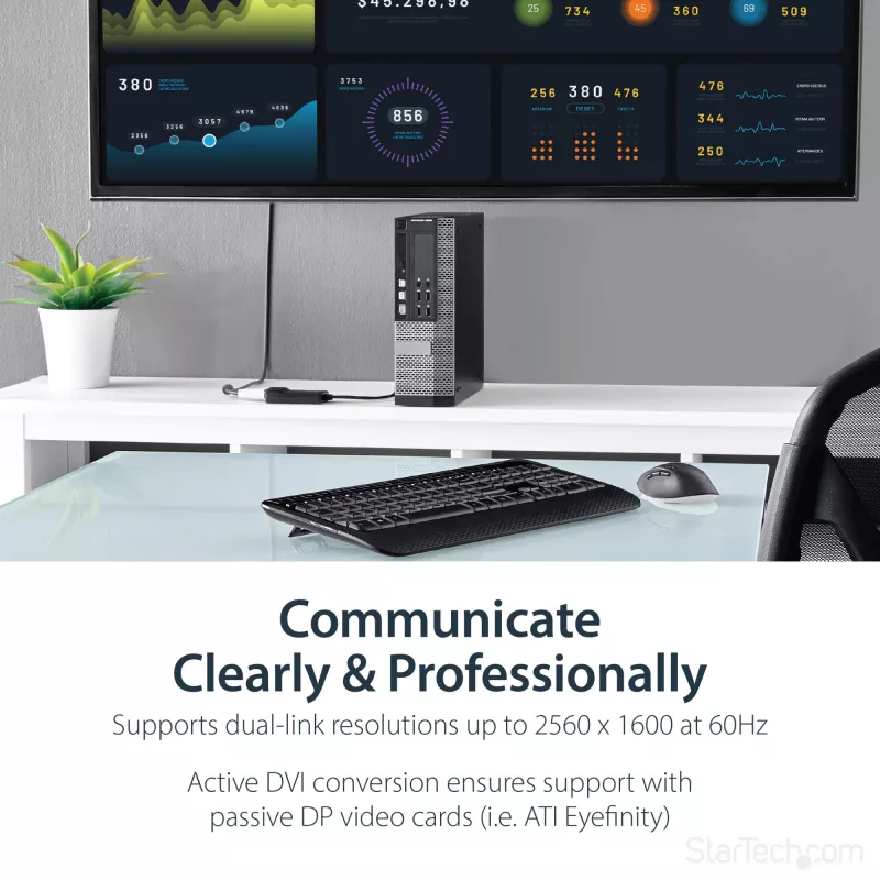 StarTech.com DisplayPort auf DVI Dual Link aktiver Adapter - DisplayPort auf DVI-D Adapter Videokonverter 2560x1600 60Hz - DP 1.2 zu DVI Monitor - USB-Stromversorgung - Verriegelbarer DP-Stecker