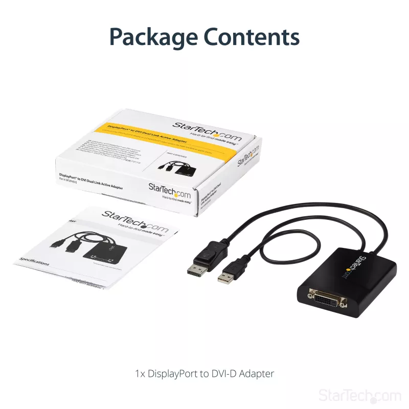 StarTech.com DisplayPort auf DVI Dual Link aktiver Adapter - DisplayPort auf DVI-D Adapter Videokonverter 2560x1600 60Hz - DP 1.2 zu DVI Monitor - USB-Stromversorgung - Verriegelbarer DP-Stecker