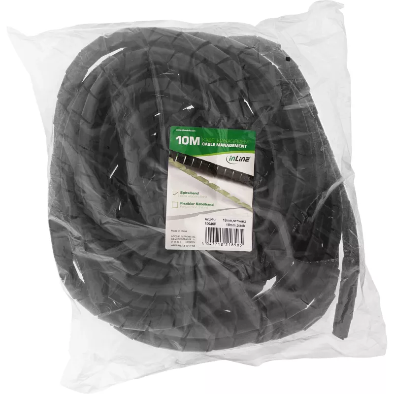 Spiral-Kabelwickel InLine 10 m, schwarz, 18 mm Durchmesser, 1,8 cm Dicke