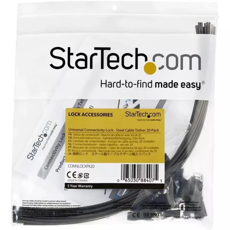 StarTech.com 20er-Pack Sicherheitskabelhalterungen für Adapter & Dongles - Universelle Kabeladapter-Halterung - Haltekabel - Einstellbare Länge Diebstahlschutz-Kabelhalterungs-Set - Stahl