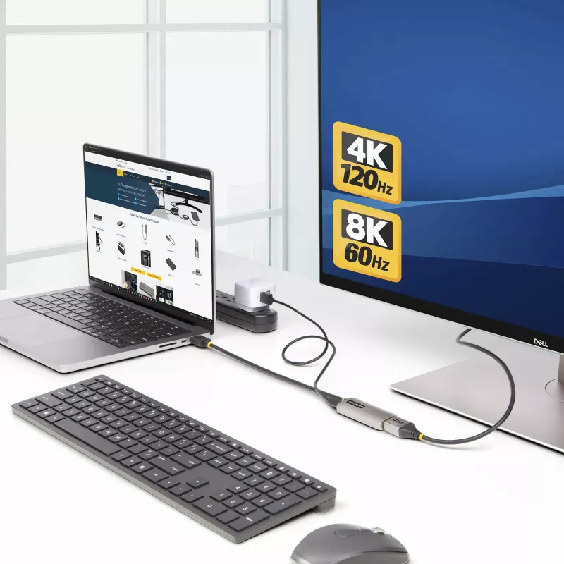 StarTech.com 1ft (30cm) HDMI zu DisplayPort Adapterkabel, 8K 60Hz, Aktiver HDMI 2.1 zu DP 1.4 Videokonverter, USB-Bus-Stromversorgung mit mitgeliefertem Kabel