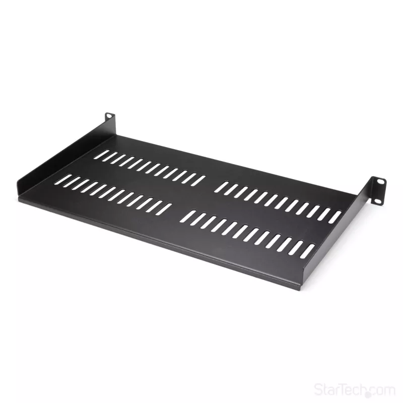 StarTech.com 1U Server-Rack-Ablage – universelle, belüftete Rackmount-Kragarmablage für 19-Zoll-Netzwerkschrank und -Gehäuse – robust aus Stahl – Tragfähigkeit 20 kg – 10 Zoll tiefe Ablage, schwarz