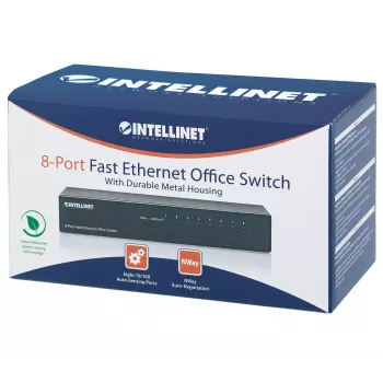 Intellinet 8-Port Fast Ethernet Office Switch, Desktop-Größe, Metall, IEEE 802.3az (energieeffizientes Ethernet), Box