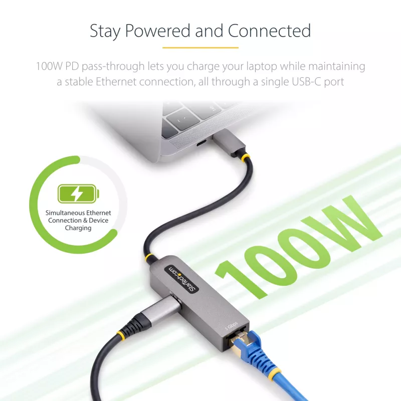 StarTech.com USB-C auf Ethernet Adapter, NIC, 100W PD Durchgang, USB 3.0 Typ-C 1 Gbit/s Multi-Speed Netzwerkadapter, Thunderbolt kompatibel, Windows & Mac