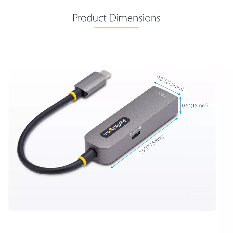 StarTech.com USB-C auf Ethernet Adapter, NIC, 100W PD Durchgang, USB 3.0 Typ-C 1 Gbit/s Multi-Speed Netzwerkadapter, Thunderbolt kompatibel, Windows & Mac